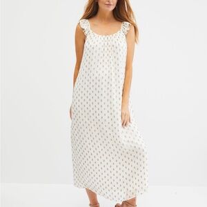 White Sleeveless Maxi Dress with Gold Polka Dots